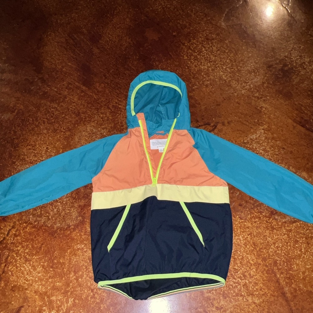 Gymboree Go Outside Boys Colorblock Windbreaker Hooded Jacket XS 4 Teal Orange